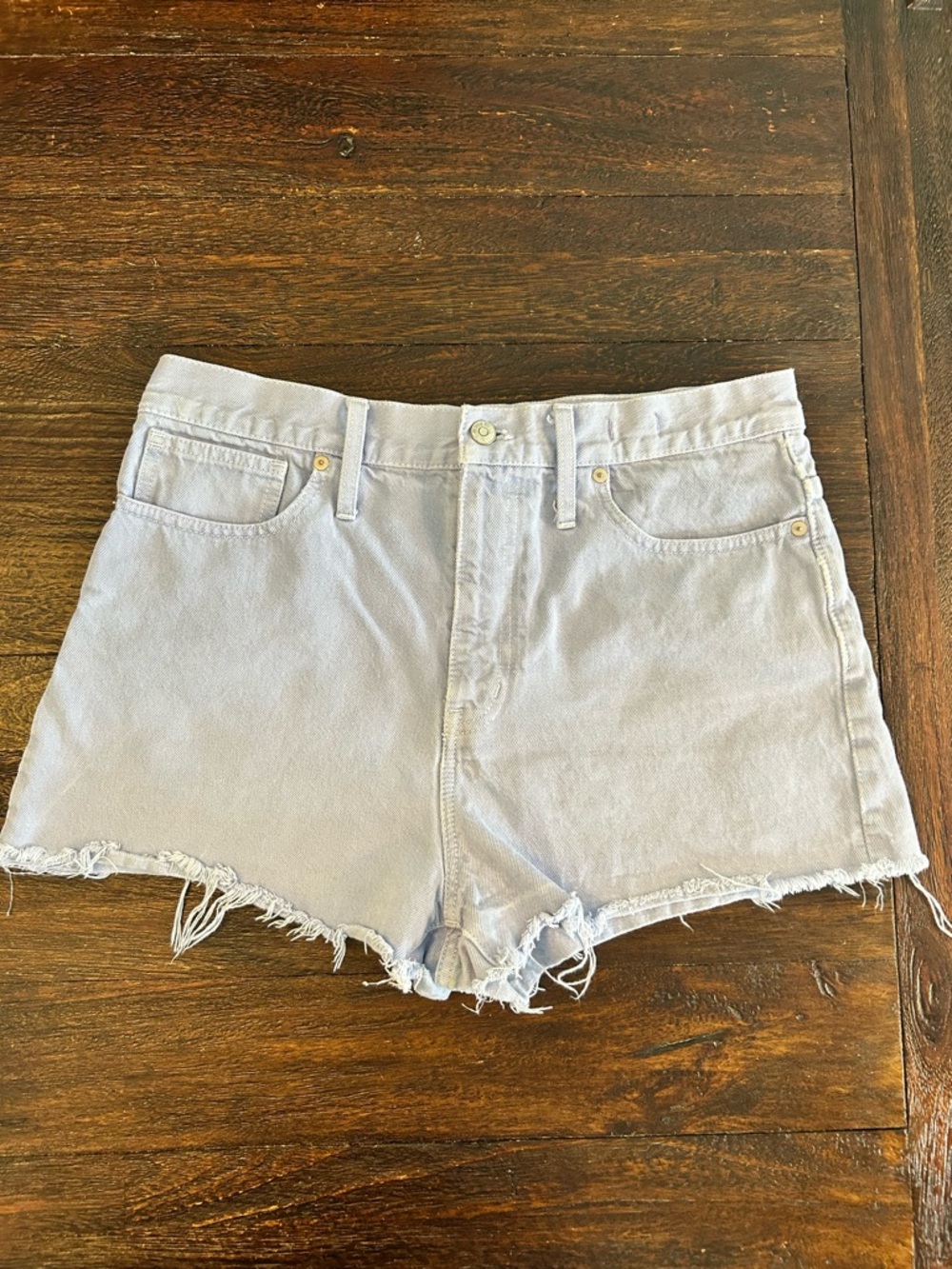 Madewell The Mom Jean Short- Lavender High-Rise Denim Cutoff Shorts